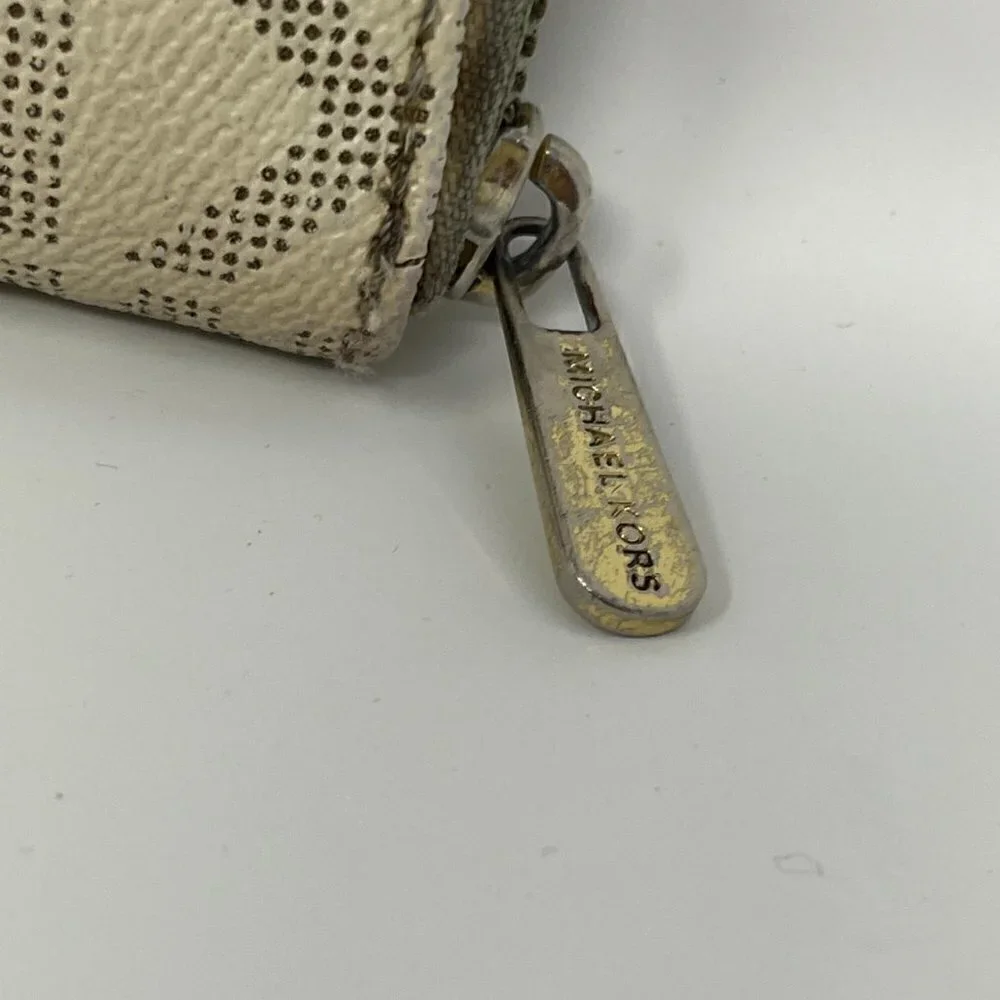Michael Kors logo wallet cream brown distressed